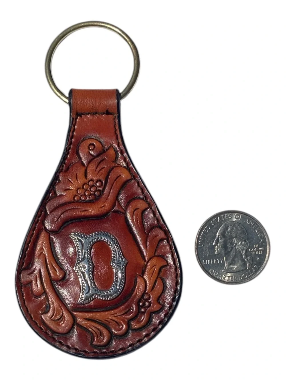 Leegin Silver Creek Leather Key Fob Initial D Hand Tooled USA Vintage